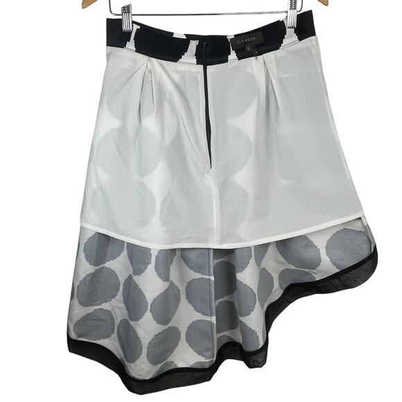 Gracia High-Low Skirt Black White Polka Dot Pleated Asymmetrical Ribbon Hem Sz L - Picture 9 of 15
